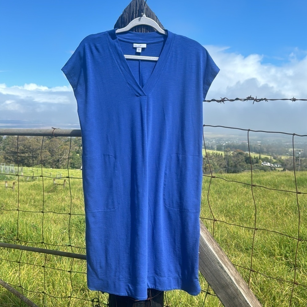 J Jill Blue Short Sleeve Coastal Tunic Dress Knee length XS